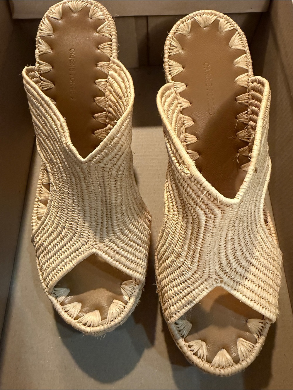 Carrie Forbes Natural Woven Raffia Peep-Toe Mules